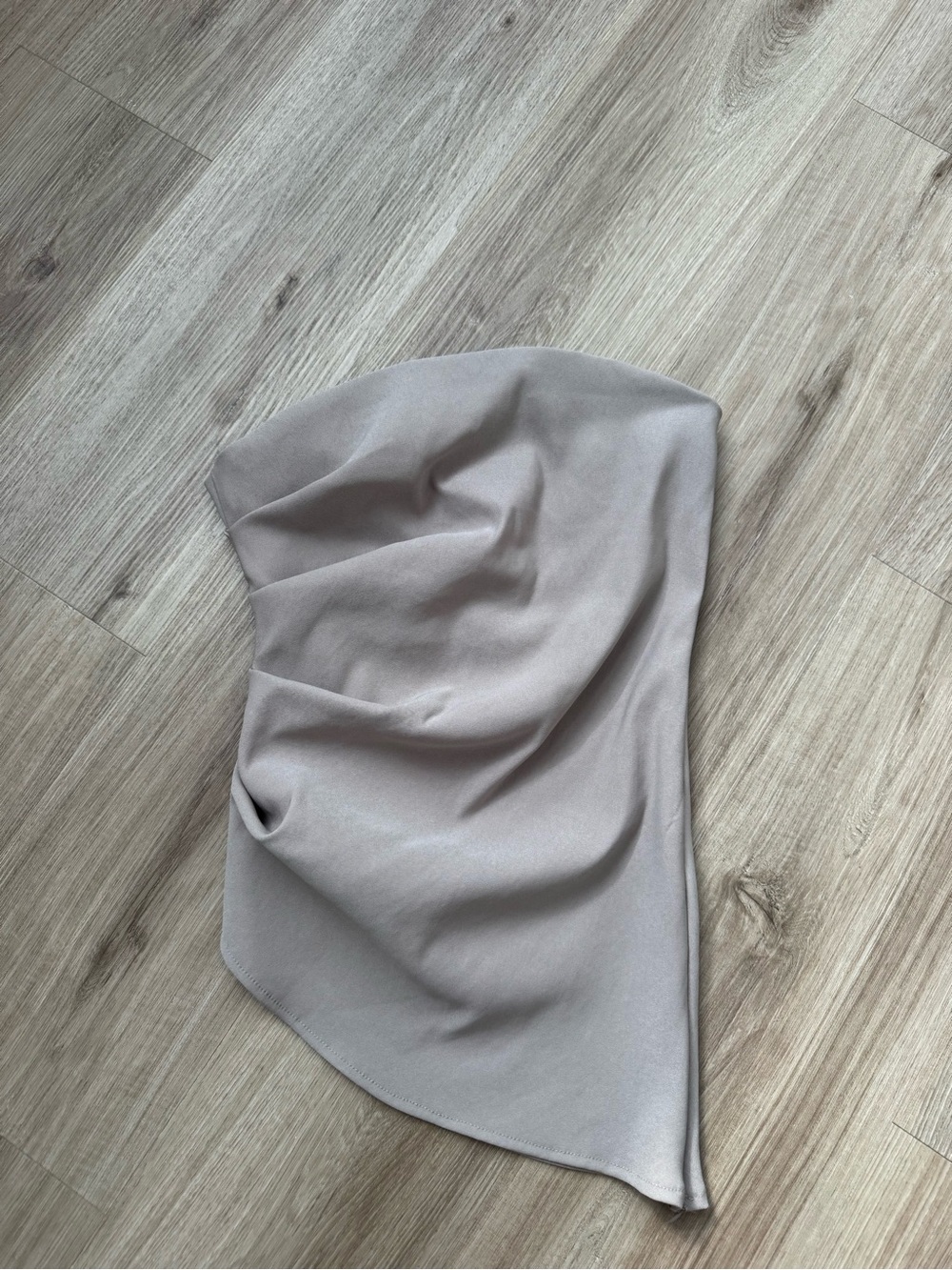 Strapless Taupe Satin Asymmetric Top